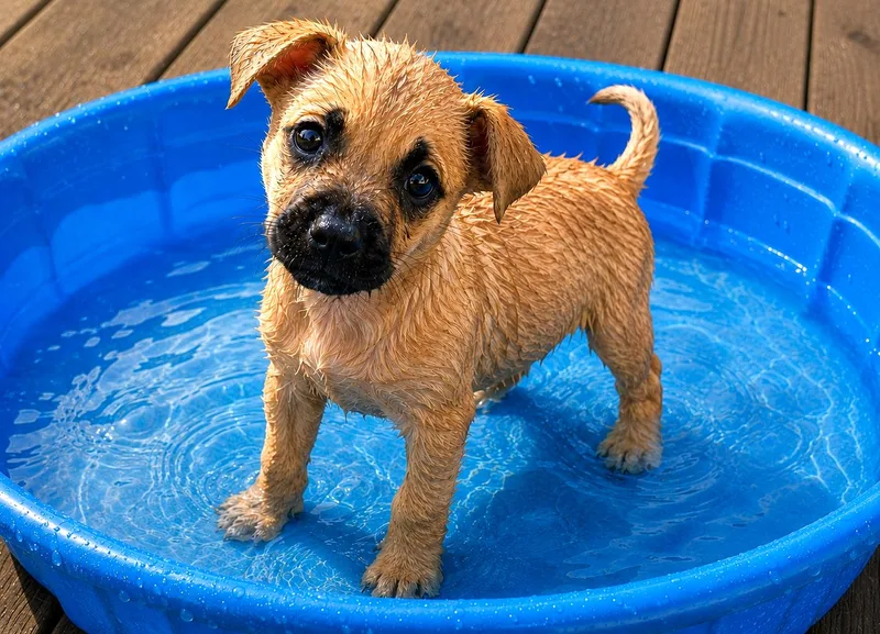 A baby medium-sized male Black Boxer dog named Scooter for adoption in Lake Geneva, WI