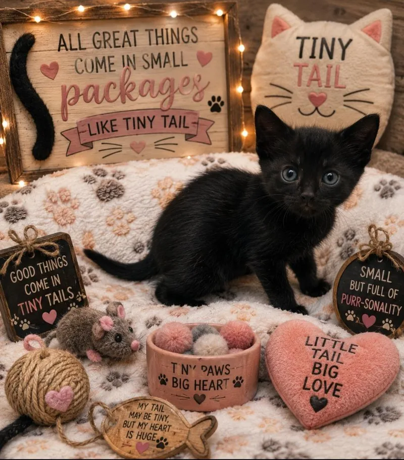 A baby small-sized female Domestic Short Hair cat named Tiny Tail for adoption in Washington Court House, OH