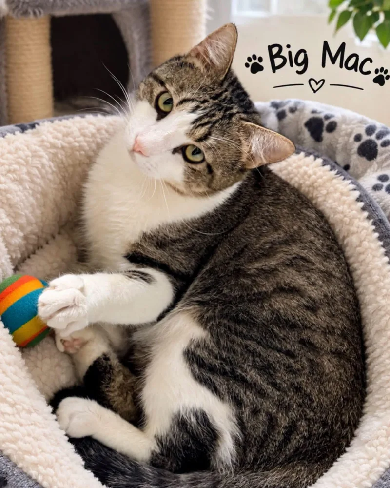 An adult large-sized male Tabby (Gray / Blue / Silver) Tabby cat named Big Mac for adoption in Fort Worth, TX