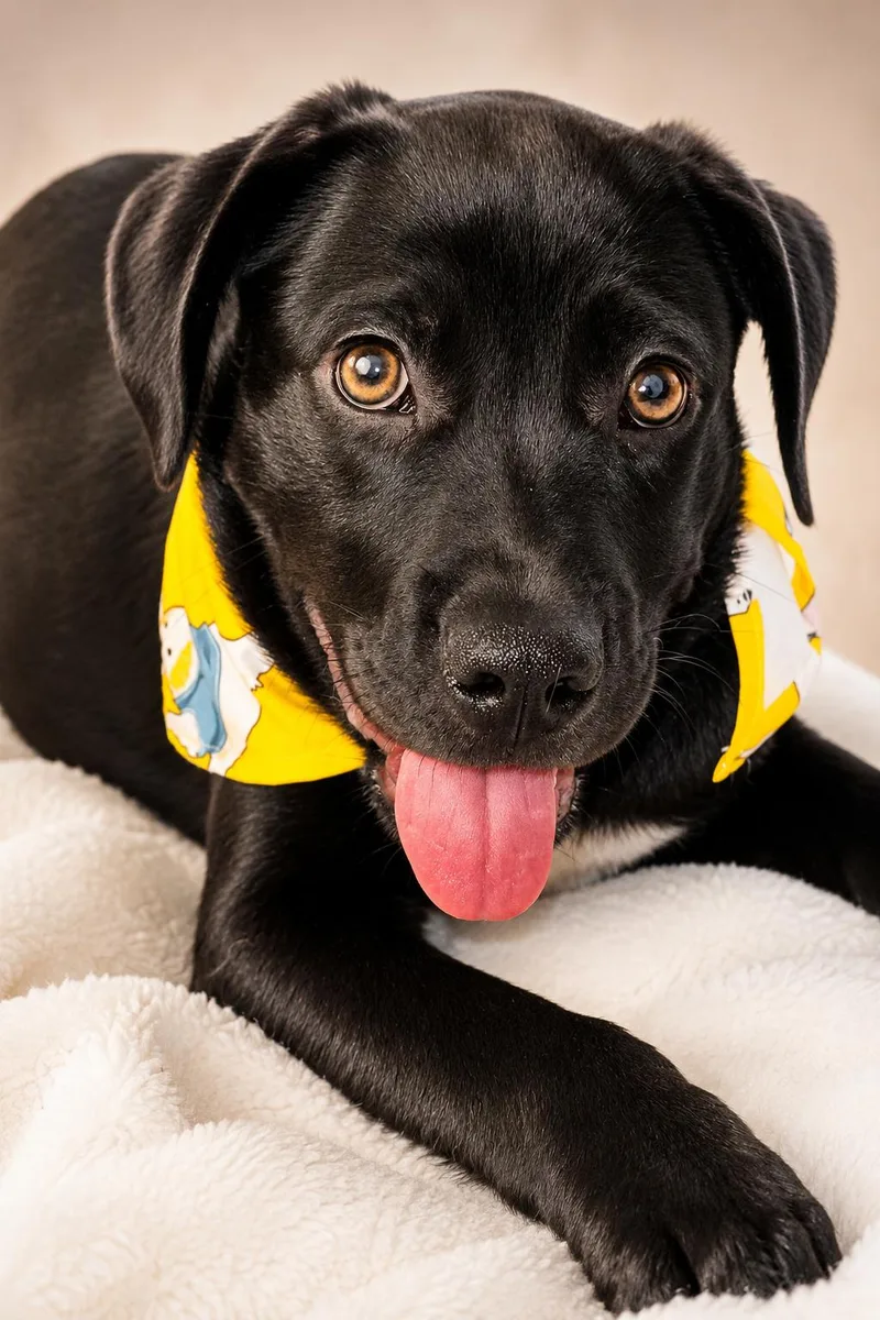 A baby large-sized male Black Labrador Retriever dog named Big Mikey for adoption in Nahunta, GA