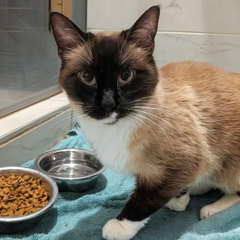 An adult medium-sized female Snowshoe cat named Minnow for adoption in New York, NY