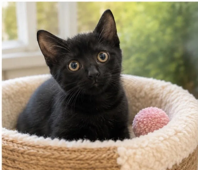 A baby medium-sized male Black Domestic Short Hair cat named Black Berry for adoption in Margate, FL