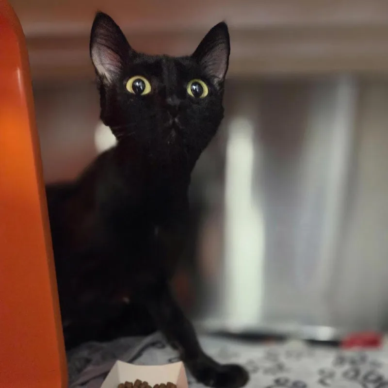 An adult medium-sized female Black Domestic Short Hair cat named Zara for adoption in Houston, TX