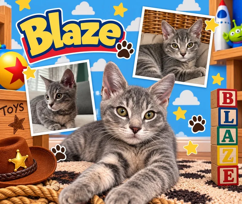 A baby medium-sized female Tabby cat named BlazeKDC for adoption in Greenville, DE
