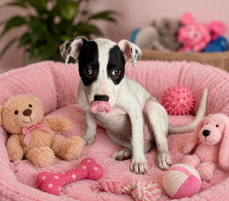 A baby medium-sized female Black Terrier dog named Pibbles for adoption in Wanaque, NJ