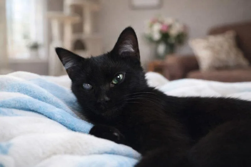 A baby medium-sized male Black Domestic Short Hair cat named Jester for adoption in Pineville, LA