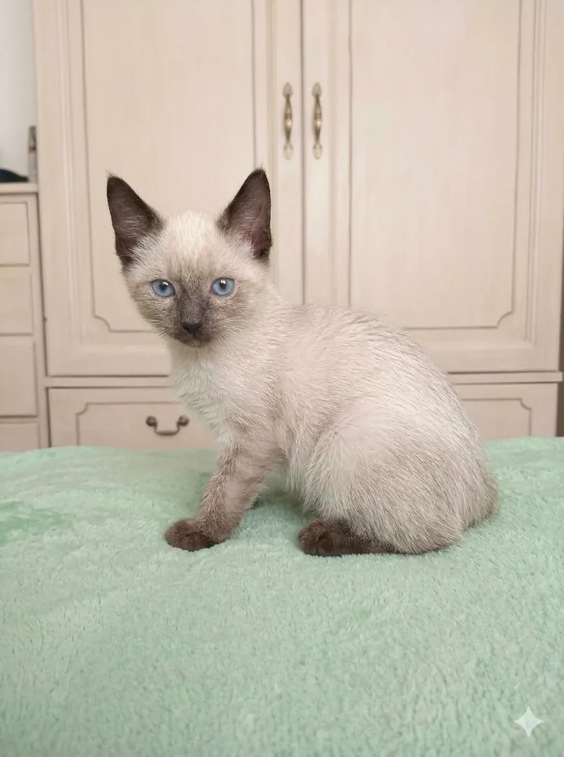 A baby medium-sized male Seal Point Siamese cat named Gold for adoption in Mobile, AL