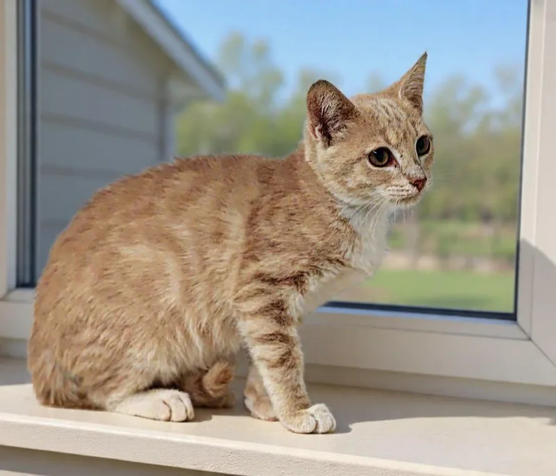 A baby small-sized male Buff / Tan / Fawn Domestic Short Hair cat named Scout for adoption in Talladega, AL
