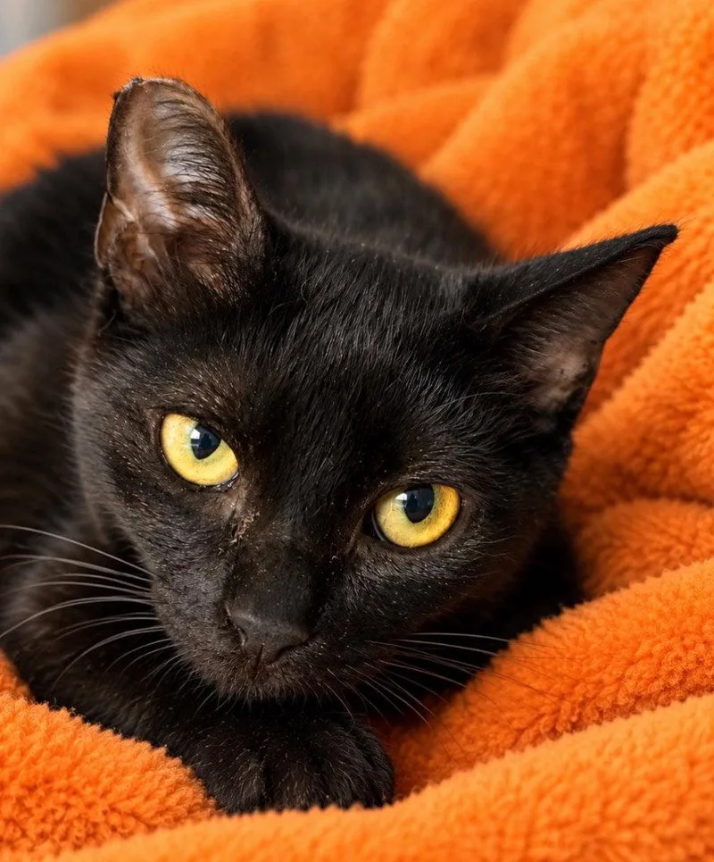 A baby medium-sized male Black Domestic Short Hair cat named Midnight for adoption in Battle Ground, WA