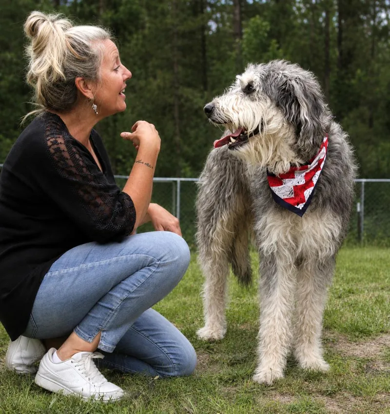 An adult large-sized male Labradoodle dog named Bo for adoption in Cheboygan, MI