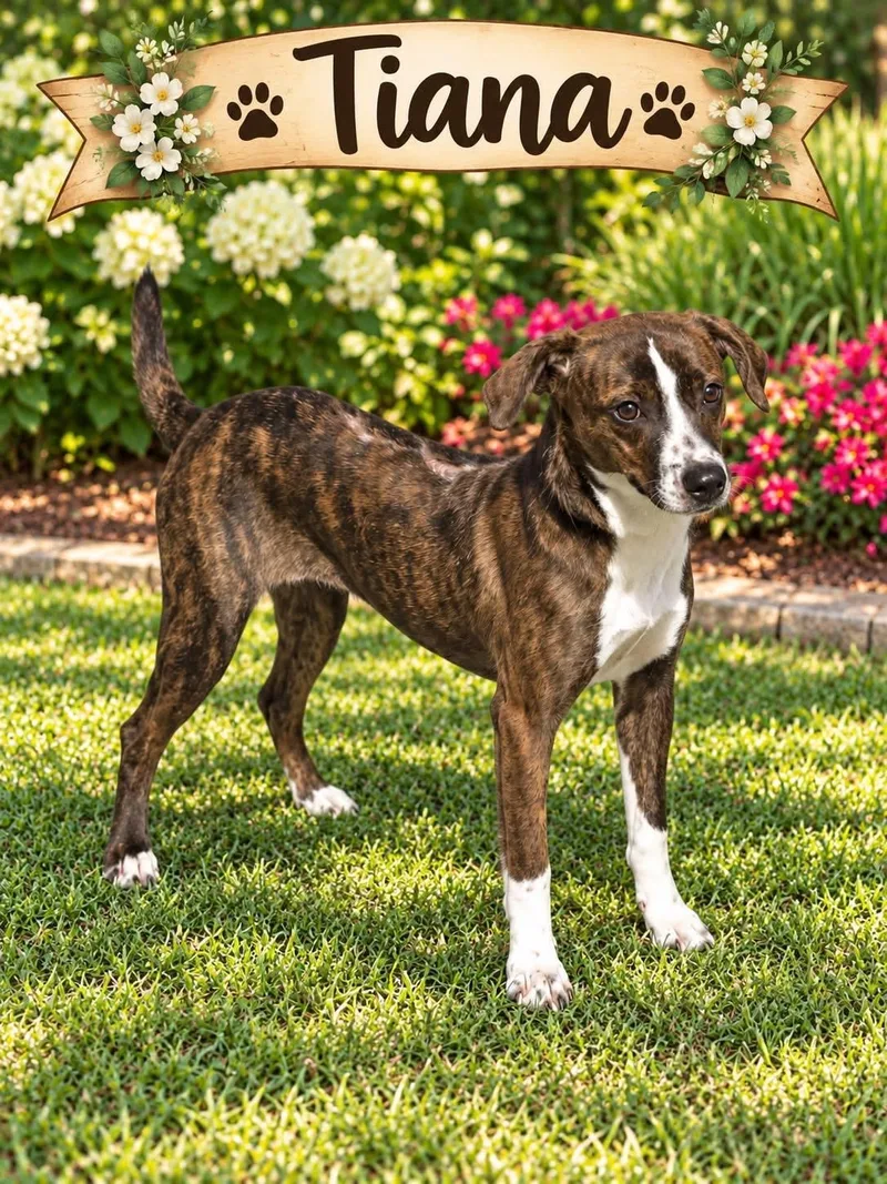 A young medium-sized female Brindle Dachshund dog named Tiana for adoption in Darien, GA