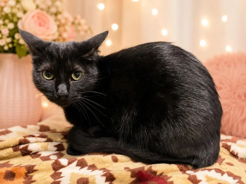 A young small-sized female Domestic Short Hair cat named Alfalfa for adoption in Corpus Christi, TX