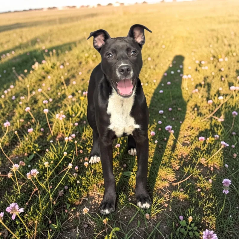 A baby medium-sized female Black Labrador Retriever dog named Magnolia for adoption in Kenedy, TX