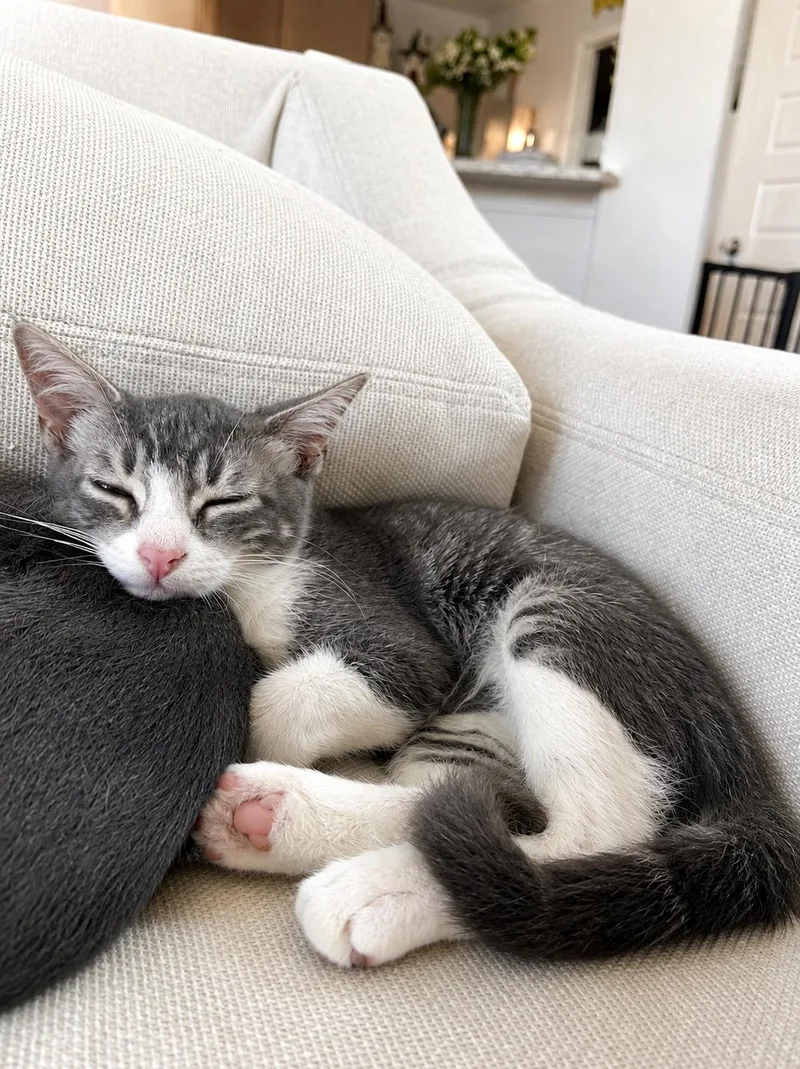 A baby medium-sized female Tabby (Gray / Blue / Silver) Domestic Short Hair cat named Koala Bear for adoption in Houston, TX