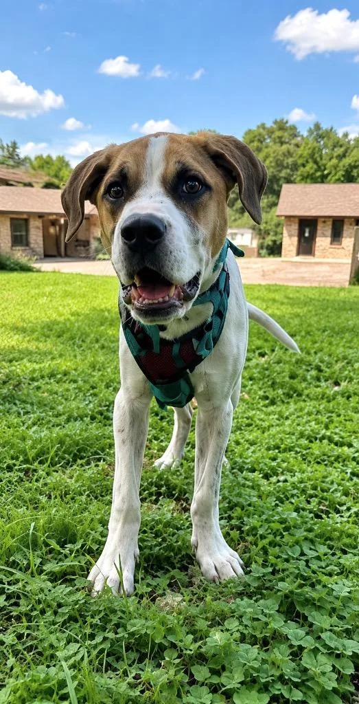 A baby large-sized male Foxhound dog named Bingo for adoption in Princeton, MA