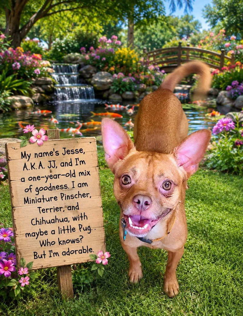 A young small-sized male Chihuahua dog named Jj for adoption in Murphys, CA