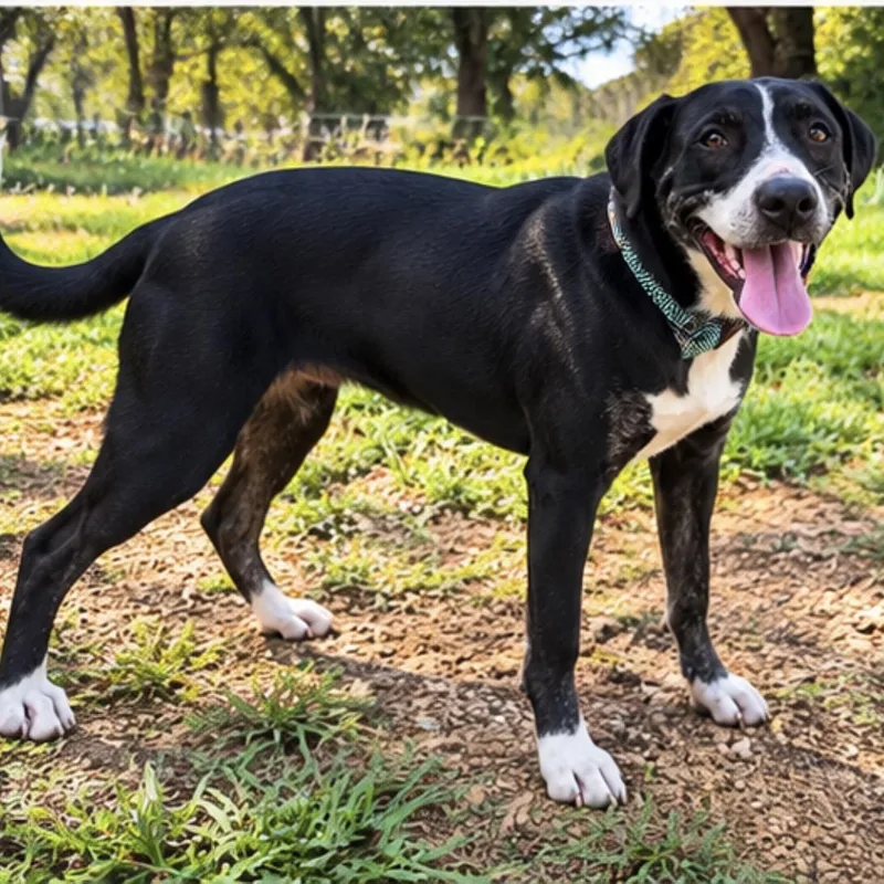 A young medium-sized female Terrier dog named Virginia for adoption in Queen City, TX