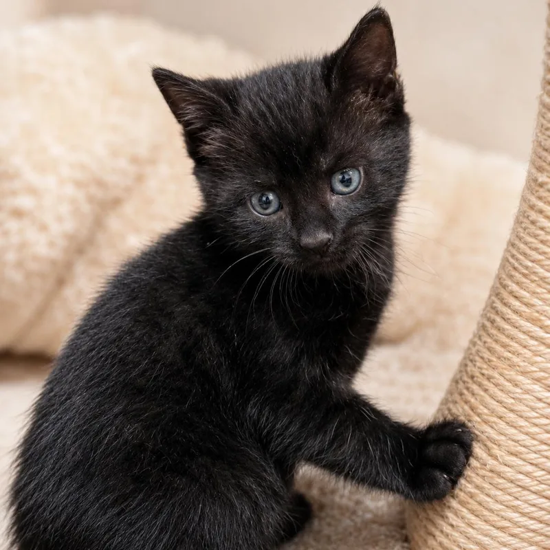 A baby medium-sized male Black Domestic Medium Hair cat named Templeton for adoption in Cranston, RI