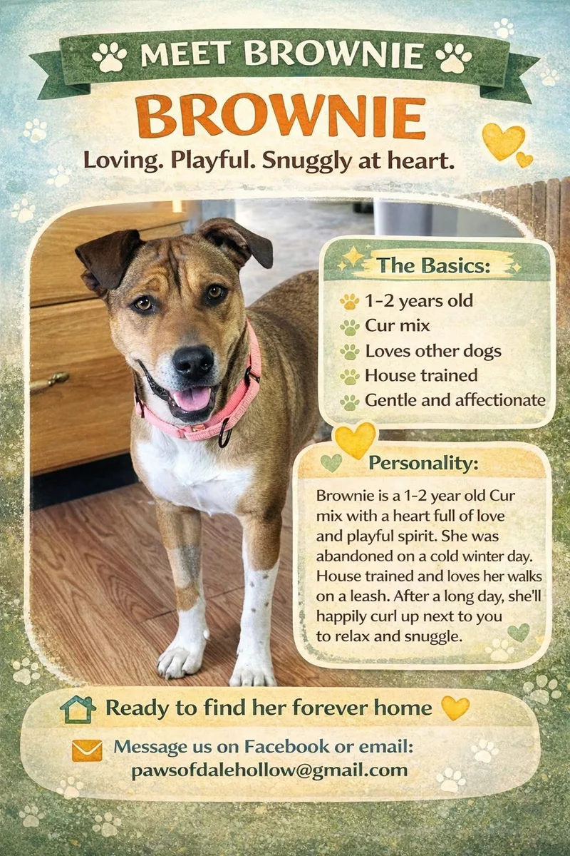 A young medium-sized female Apricot / Beige Black Mouth Cur dog named Brownie for adoption in Byrdstown, TN