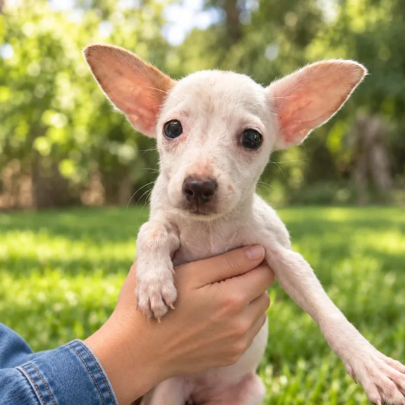 A baby small-sized female White / Cream Mixed Breed dog named Wednesday for adoption in Columbiana, AL
