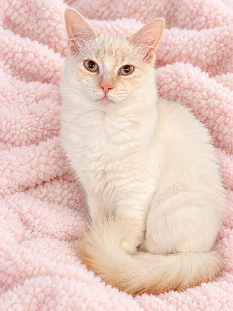 A baby medium-sized female Flame Point Siamese cat named Deborahs Fluffy Beauty for adoption in Glendora, CA