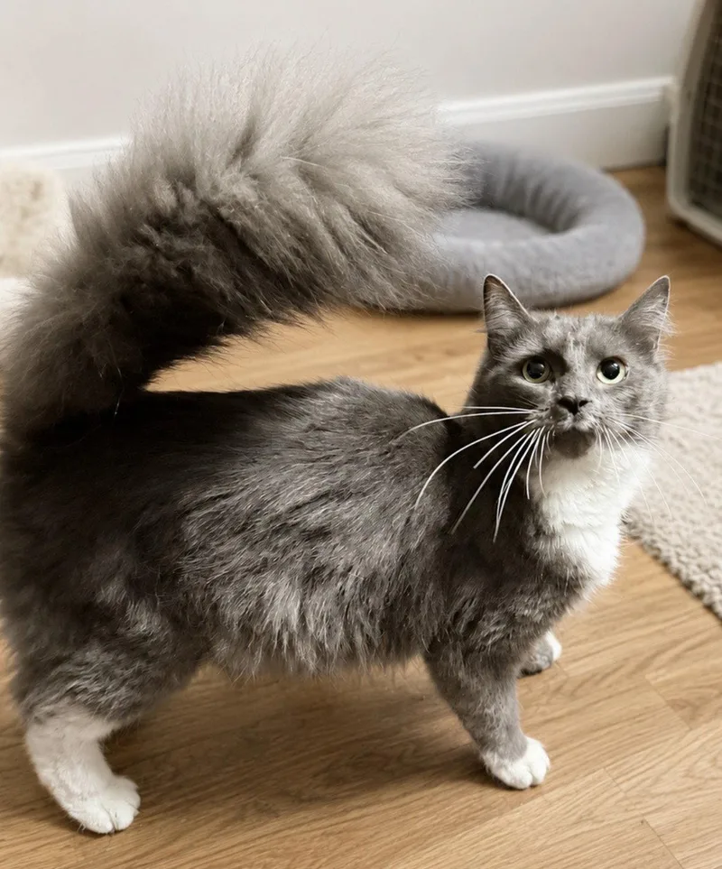 A young medium-sized female Gray / Blue / Silver Domestic Medium Hair cat named Buffy  months female for adoption in Sterling, MA