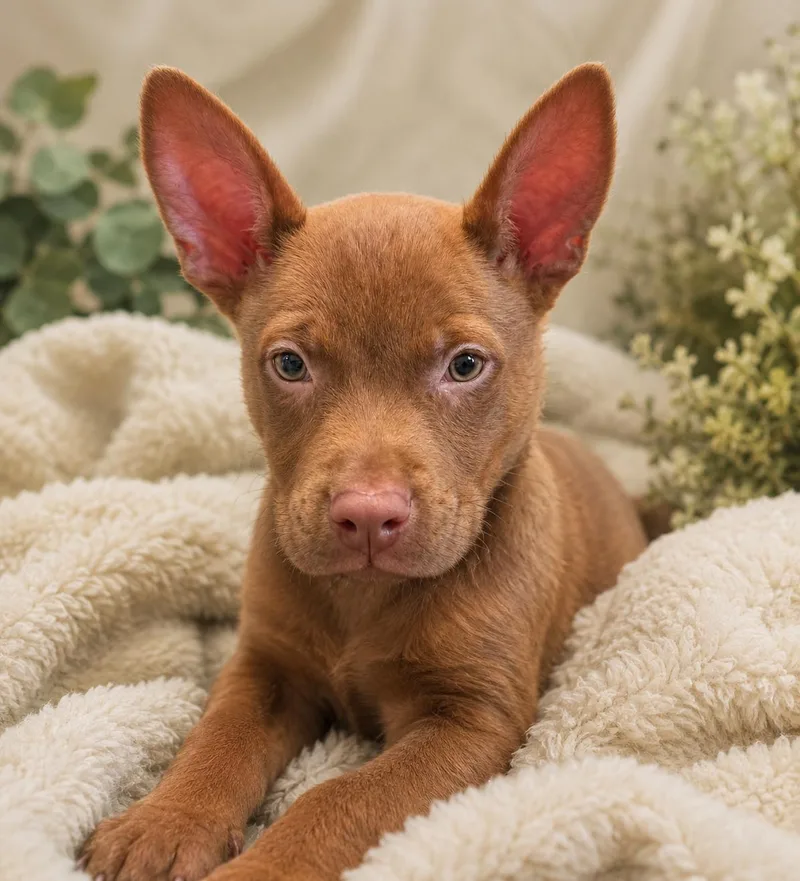 A baby medium-sized male Brown / Chocolate Pit Bull Terrier dog named Spud for adoption in Phoenix, AZ
