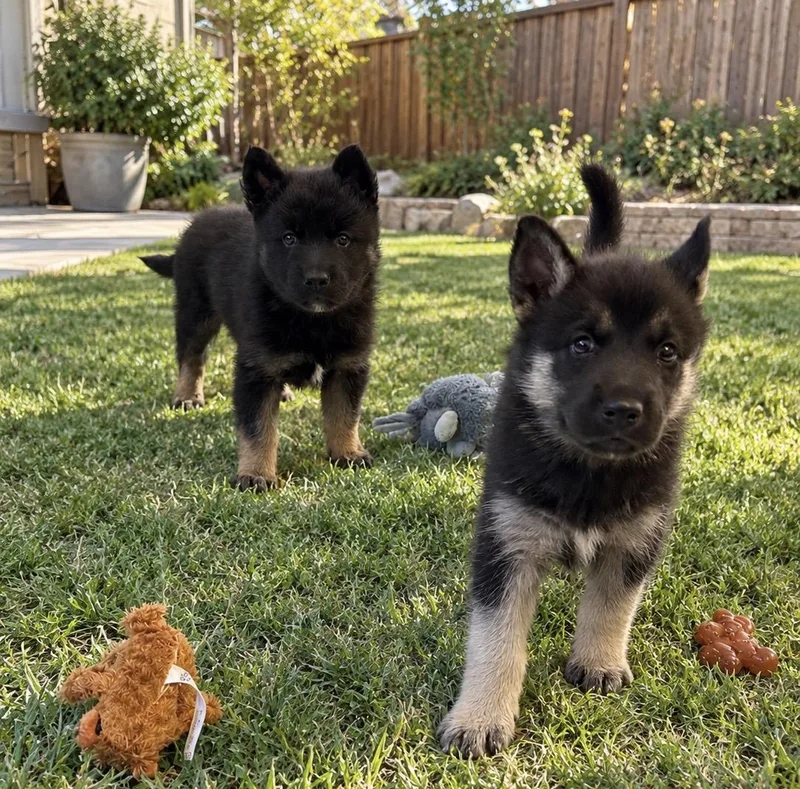 A baby large-sized female Bicolor German Shepherd Dog dog named Nori and Lumi for adoption in Cerritos, CA