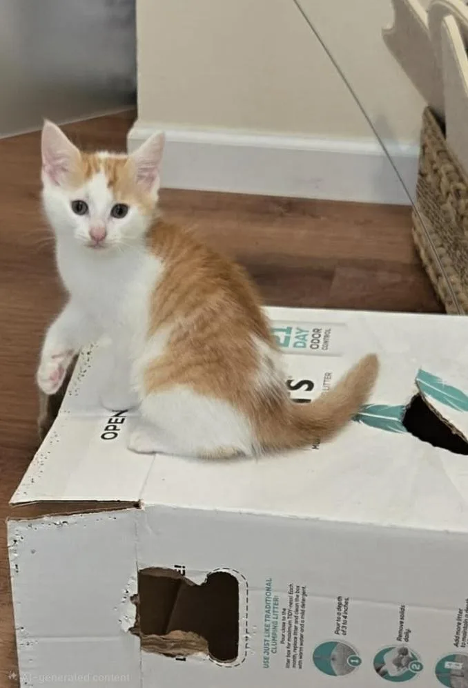 A baby medium-sized female Orange & White Domestic Short Hair cat named Sandi for adoption in Mansfield, PA