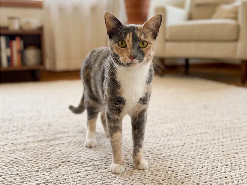 A young small-sized female Dilute Calico cat named Chela for adoption in Great Neck, NY