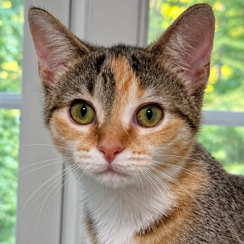A baby small-sized female Calico Domestic Short Hair cat named Stroop Waffle for adoption in Richmond, VA