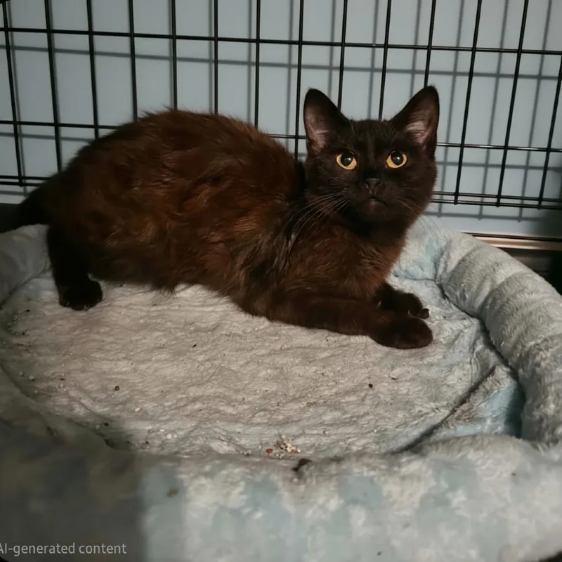 A baby medium-sized male Black American Shorthair cat named Rusty for adoption in Warrensburg, MO