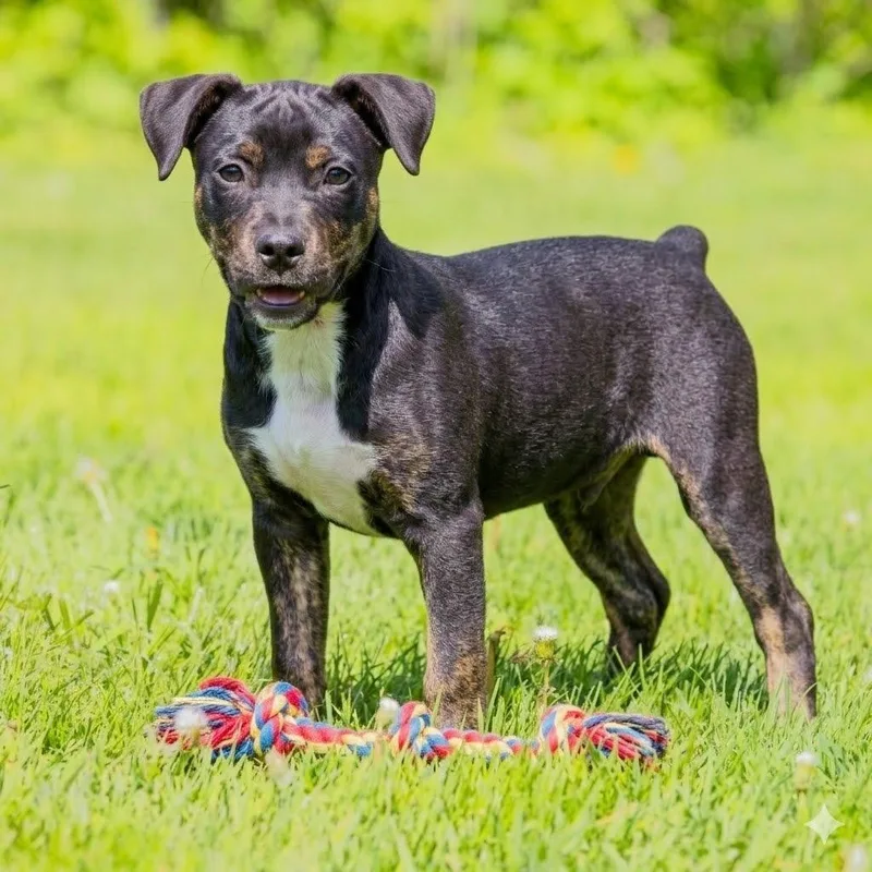 A baby medium-sized male Black Shepherd dog named Bumble Bee for adoption in South Elgin, IL