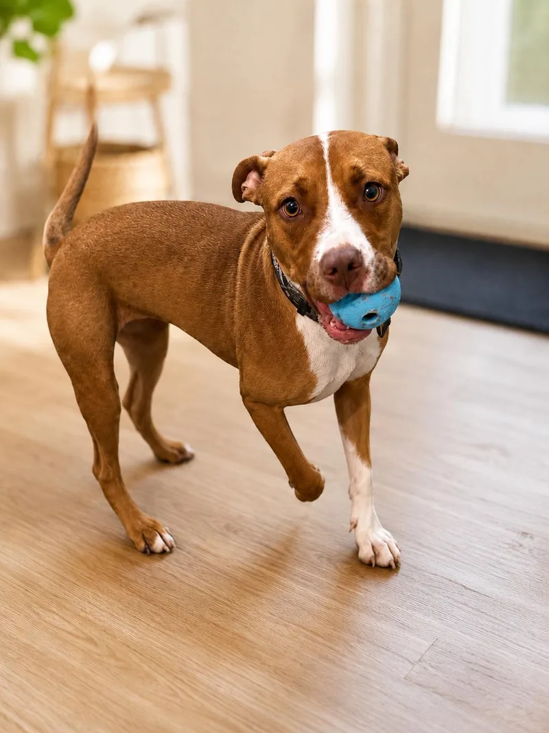 A young medium-sized female Brown / Chocolate American Bulldog dog named Zuri for adoption in Houston, TX