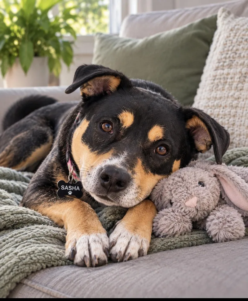 An adult medium-sized female Tricolor (Brown, Black, & White) Rottweiler dog named Sasha for adoption in CUMMING, GA