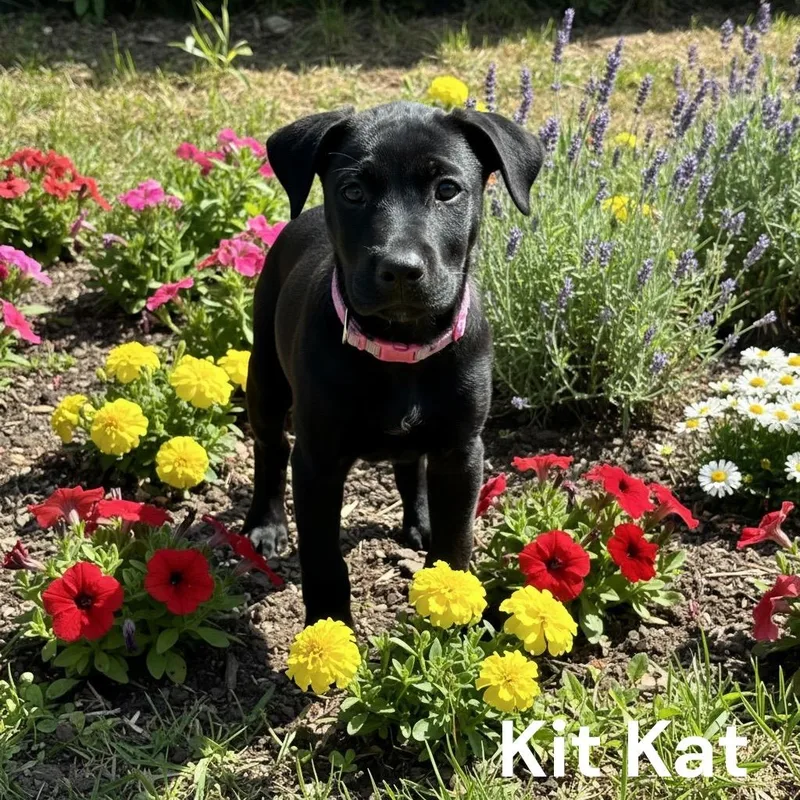 A baby medium-sized female Mixed Breed dog named Kit Kat for adoption in Charlotte, MI