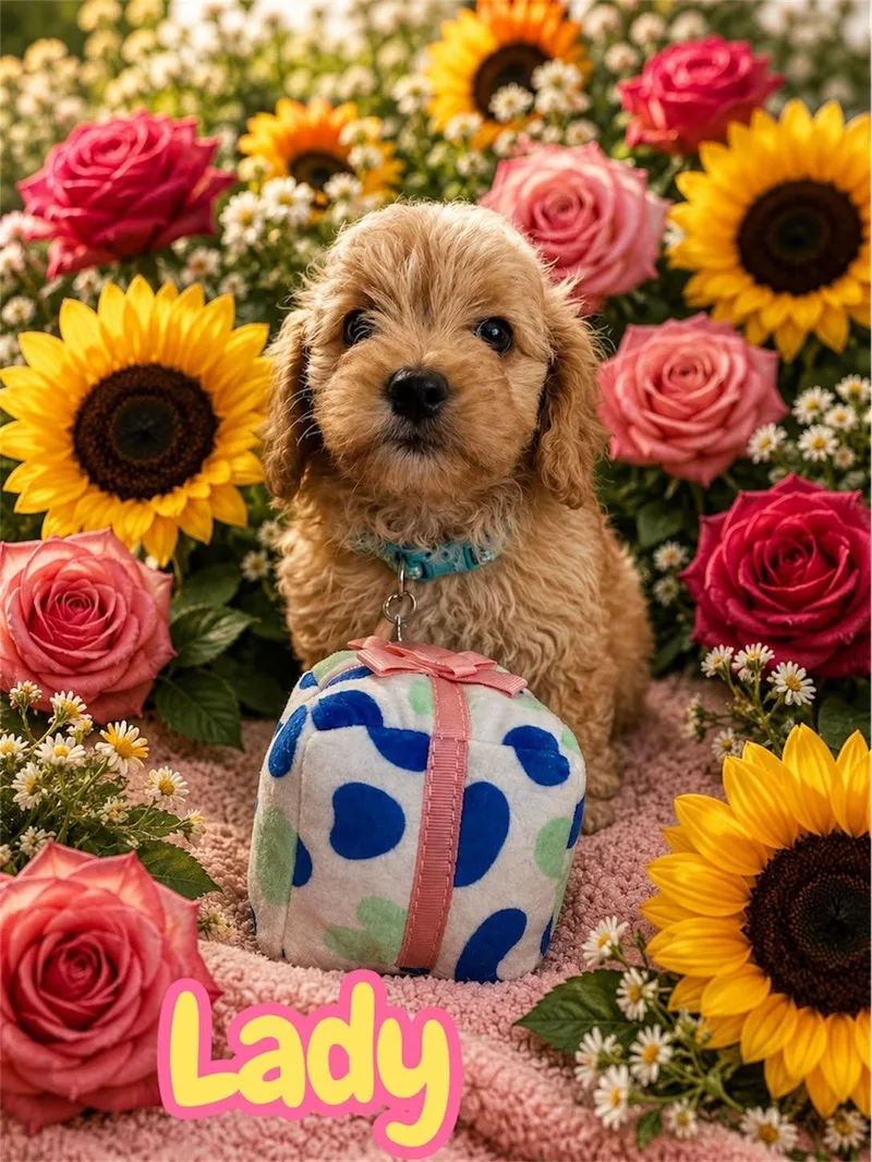 A baby small-sized female Apricot / Beige Maltipoo dog named Lady for adoption in Arlington, TX