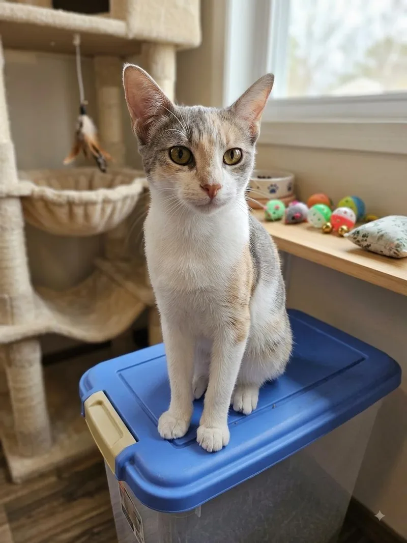 A young medium-sized female Dilute Calico cat named Dainty for adoption in Fort Myers, FL