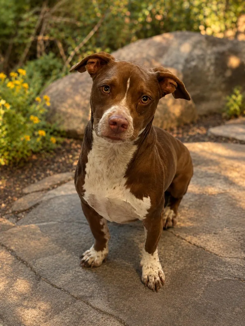A young medium-sized male Brown / Chocolate Pit Bull Terrier dog named Briggs for adoption in Phoenix, AZ