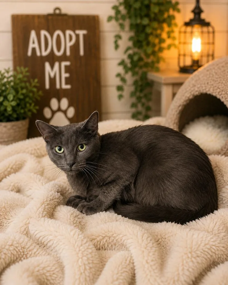 A young medium-sized female Domestic Short Hair cat named Sinead for adoption in Effingham, IL