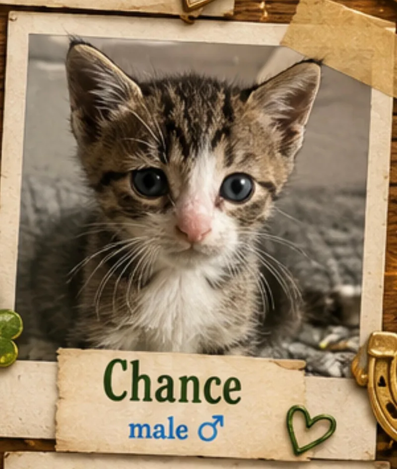 A baby medium-sized male Tabby (Gray / Blue / Silver) Domestic Short Hair cat named Chance for adoption in Mansfield, TX