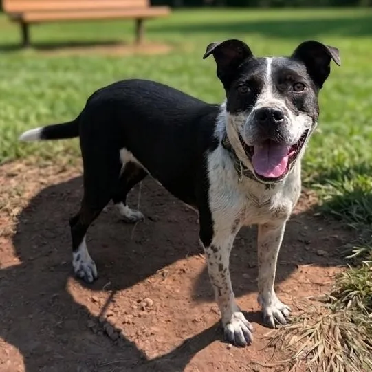 A young medium-sized male White / Cream American Staffordshire Terrier dog named Oreo for adoption in Tishomingo, OK