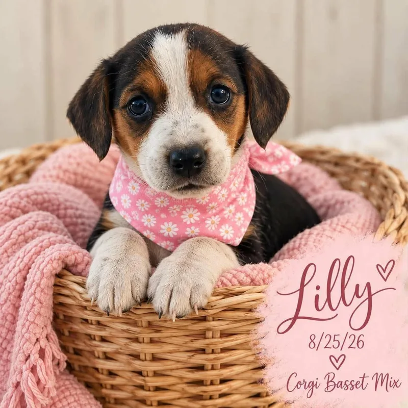 A baby medium-sized female Corgi dog named Lilly for adoption in Fort Worth, TX