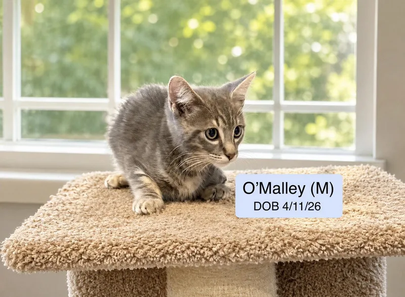 A baby medium-sized male Domestic Short Hair cat named O'Malley for adoption in Vacaville, CA