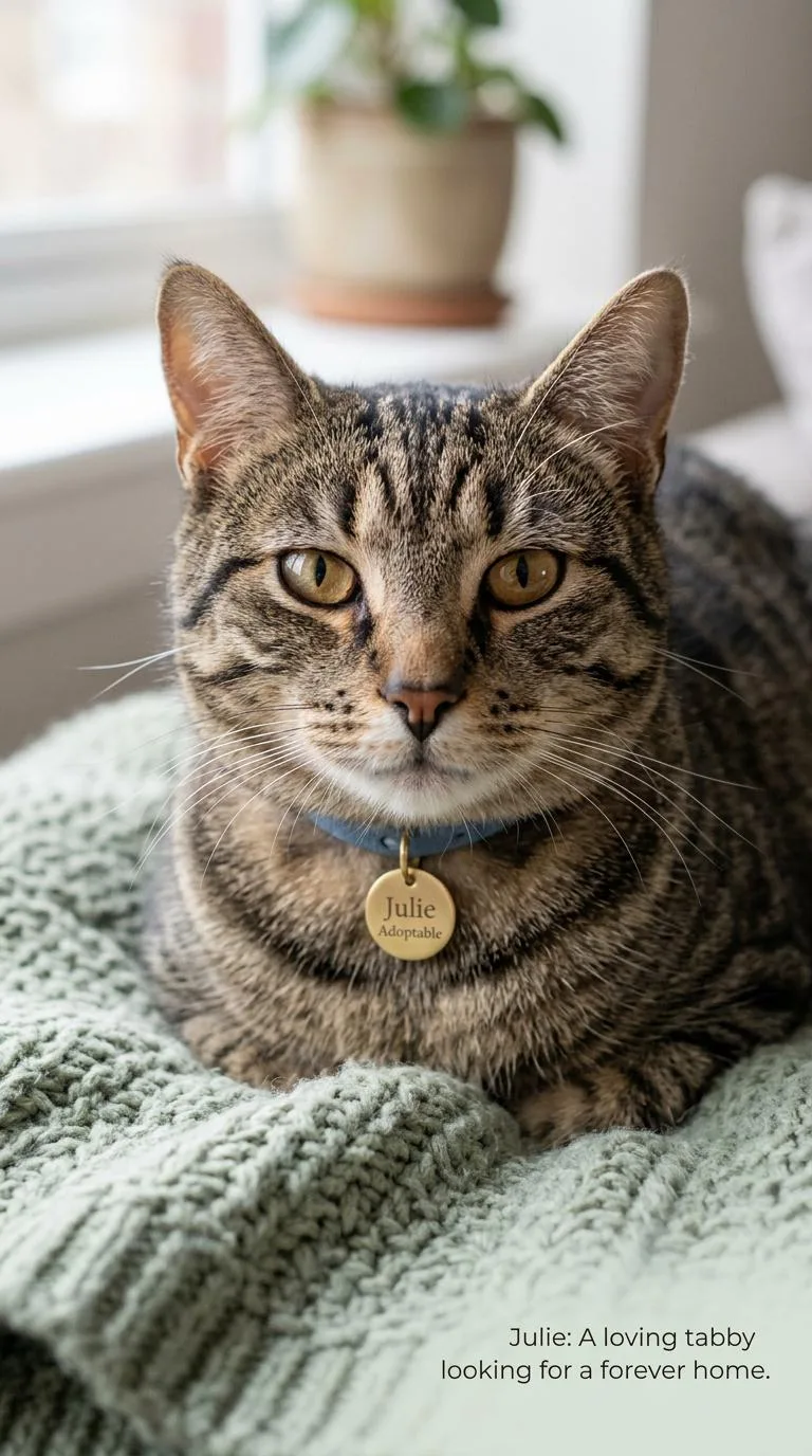 An adult medium-sized female Brown / Chocolate Tabby cat named Julie for adoption in Blairsville, GA