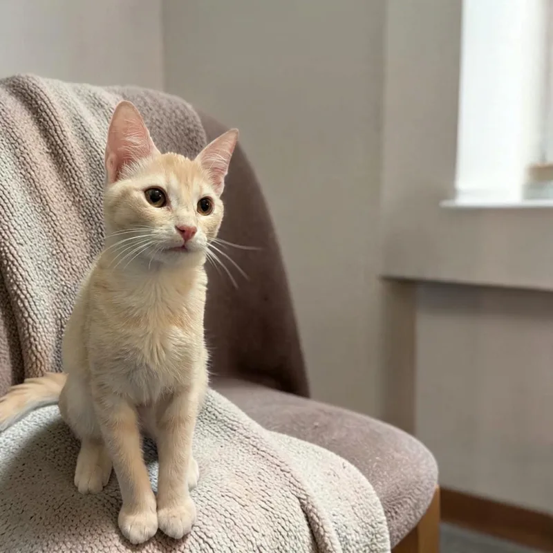 A baby medium-sized female Buff / Tan / Fawn Domestic Short Hair cat named Kit Kat for adoption in Fort Worth, TX