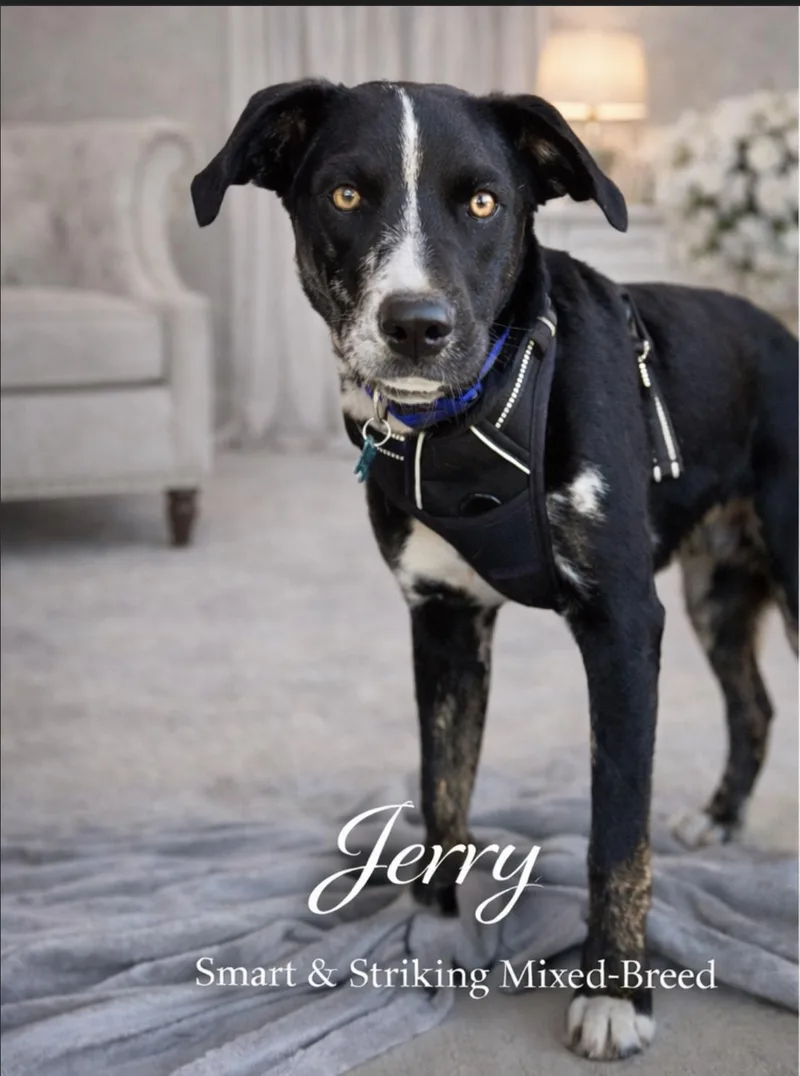 A young medium-sized male Black Mixed Breed dog named Jerry for adoption in Livingston, TX