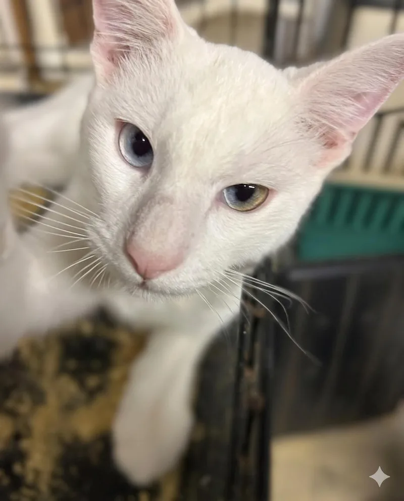 A young medium-sized male White Siamese cat named Harley for adoption in Spring Branch, TX