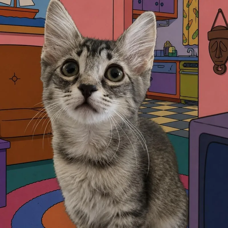A baby small-sized female Gray / Blue / Silver Domestic Medium Hair cat named Lisa for adoption in Long Beach, CA
