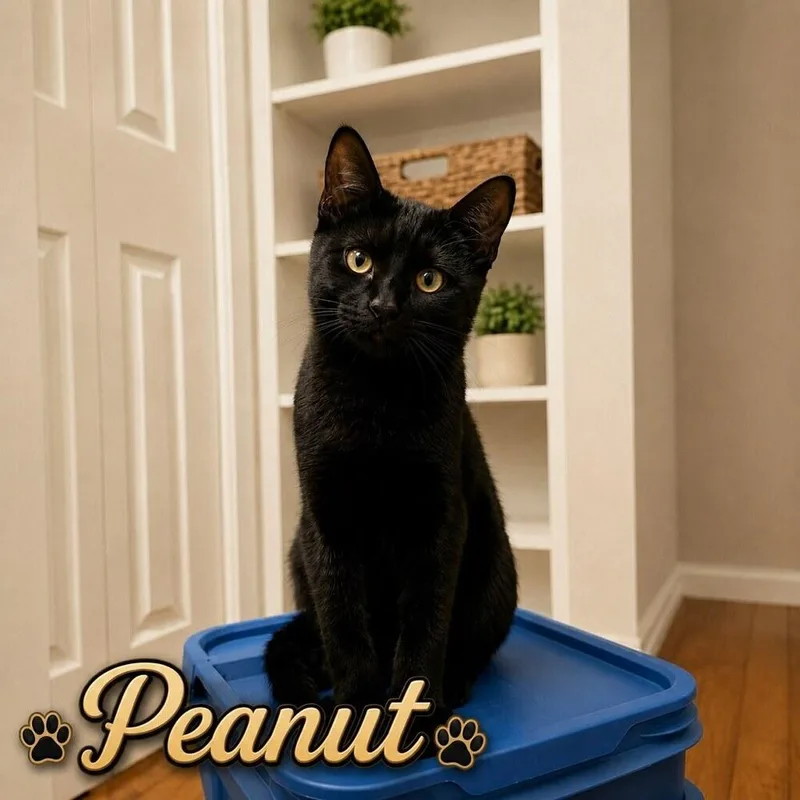 A baby small-sized male Black Domestic Short Hair cat named Peanut for adoption in Covington, LA